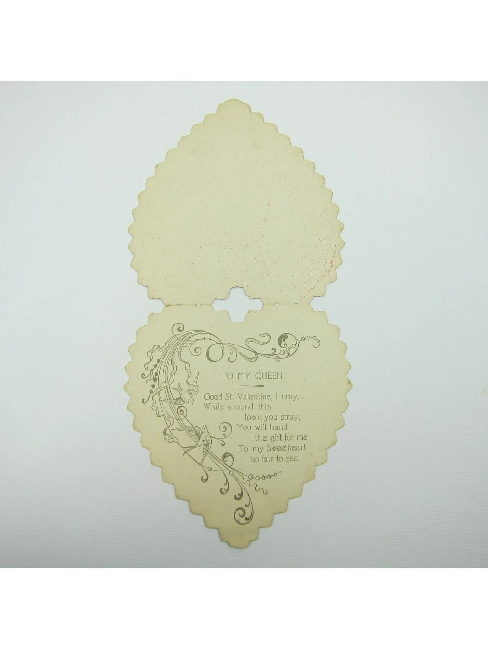Valentine Card Girl Pink Carnation Flowers Heart Embossed Die cut Bifold Antique